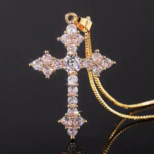 Rhinestone Cross Pendant Necklace for Women, 1 Piece Fashion Jewelry for Party, Daily Clothing Decor, Trendy Jewelry for Birthday Gift