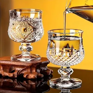 Mini Cute Glass Wine Cups Set, 6 Pack 50ML, Perfect for Tequila and Espresso, Vintage Butterfly Carved Sake Cups, Wedding Party Bar Use, Crystal Glassware