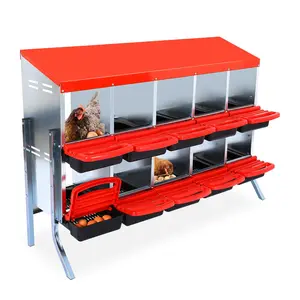 Chicken Nesting Box, 10 Compartment Roll Away Eggs Laying Boxes, Hen Nest Boxes with Legs, Cleanable Pull Out Hen Roosting Boxes,Red