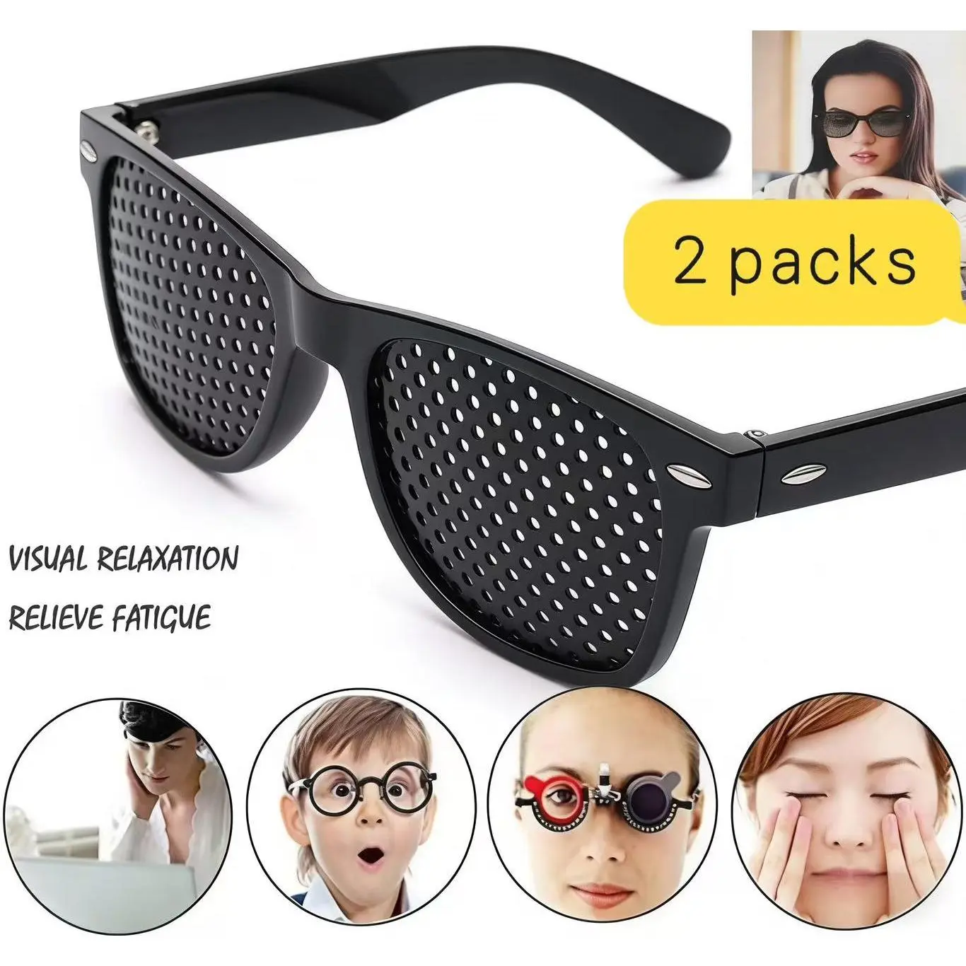 Unisex Pinhole Glasses for Vision Improvement and Eye Strain Relief, Anti-Fatigue Plastic Eyewear for Myopia & Astigmatism, Eyewear Frame, Resin, Optical Eyewear