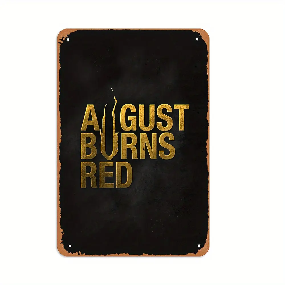 August Burns Red 8x12 in Rectangular Vintage Steel Tin Wall Art Sign - High-Quality Iron Plaque, Pre-Drilled Holes, Distressed Look, Golden Finish, Rustic Home Decor, Pre-Drilled for Hanging, Ideal Home Gift, Vintage Metal Logo