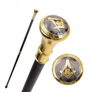 Golden Freemason Lodge Freemason Badge Staff - Fashionable Staff - Gentleman'S Staff - Helix Handle - 36.61 Inches - Decoration Staff - Halloween Gift - Christmas Gift