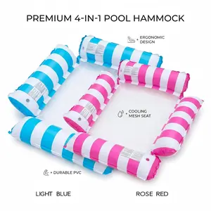 Inflatable Swimming Pool Hammock with Manual Air Pump Foldable Floating Lounge Chair for Water Leisure Anti-Side-Rollover Stability Lightweight Compact Easy to Carry for Pool Beach Lake Use,#Summervibes