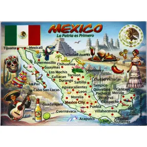 Mexico Graphic Map and Attractions Souvenir Fridge Magnet 2.5 X 3.5