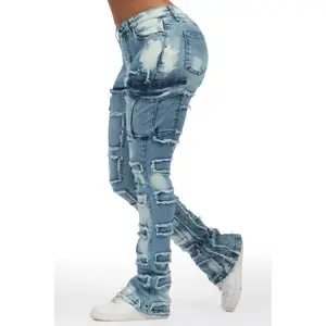 Ramia Blue Bleach Stacked Flare Jean