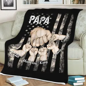Personalized Papa Blanket, Custom Dad Blankets With Photo, Blankets For Husband Father Grandfather, Personalized Fist Bump Dad Papa Blanket With American Flag 2