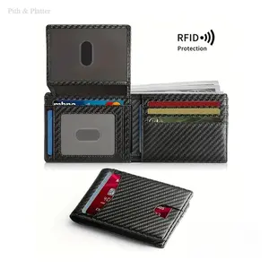 Men’s Carbon Fiber Bifold Wallet RFID Blocking 14 Card Slots Slim Large Capacity Durable Wallet for Everyday Carry Travel Business