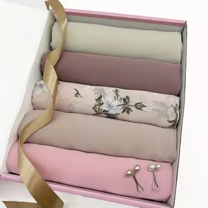 5pcs Women's Religious Muslim Headscarves - Solid Color & Printed Chiffon, Lightweight Polyester - Ramadan Essentials | Woven Craftsmanship | Hand Wash Safe