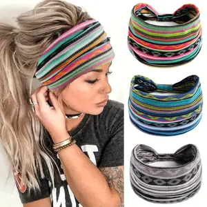 Bohemian Style Wide Headband For Women Colorful Cross Knotted Sports Sweatband Bandana