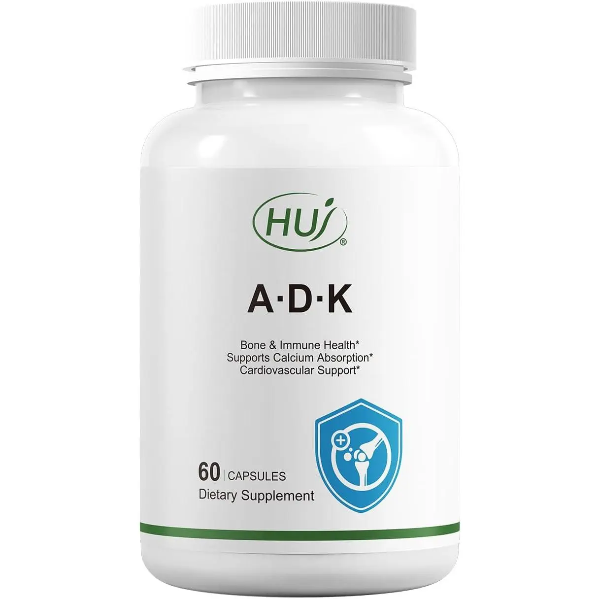 HUJ ADK Supplement, 60 Capsules, Calcium, Vitamins A, D3, K2 (MK-7)