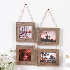 Wall Hanging Photo Frame, Vintage Hemp Rope Combination Picture Frame, Wall Gallery Frames, Classic Style Home Decor for Living Room Bedroom Office
