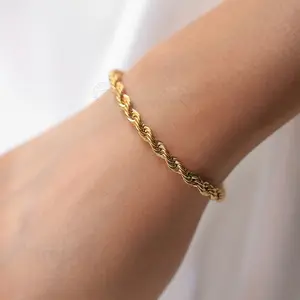 Stainless Steel Twisted Rope Chain Bracelet 2/3/4/5mm Width Gold/Silver Color Unisex Jewelry for Men Women 18cm Length with 5cm Extension Link