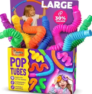 Nutty Toys Pop Tubes - Large 8-Pack Sensory Toys - Creative STEM Learning for Kids & Toddlers - Connect & Pop! Top ADHD Autism Fidget 2026, Best Boy & Girl Easter Basket Stuffers Gifts Idea