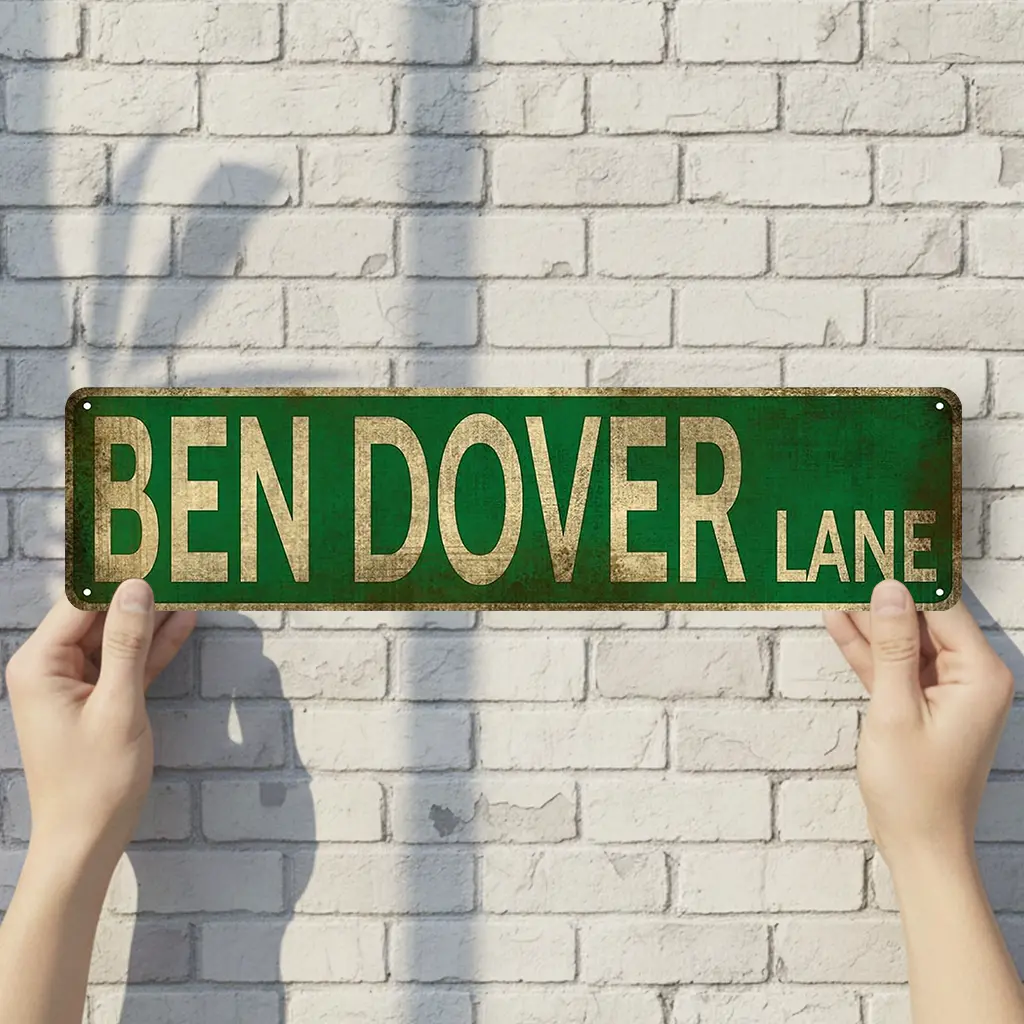 Ben Dover Lane - Vintage Style Street Sign - Aluminum Wall Art & Room Decor for Garage Bar Bedroom Farmhouse Home - 16" x 4" Rust Free Metal Poster