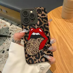 Fashion Leopard-print Pattern Lip Pattern Phone Case, 1 Count Full Coverage Shockproof Phone Protective Cover, Phone Accessories for iPhone 11 12 13 14 15 Pro Max