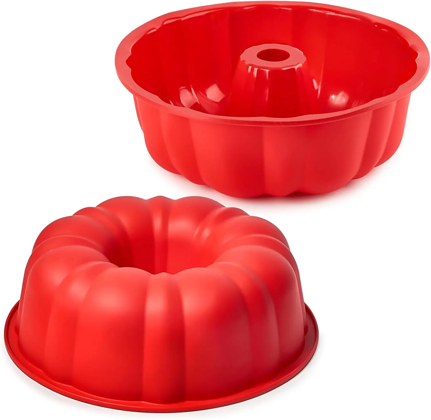 10-inch Fluted Silicone Cake Pan, 2-Pack Non-Stick Silicone Baking Pans for Baking, Bread, Brownie, Jelly Roll