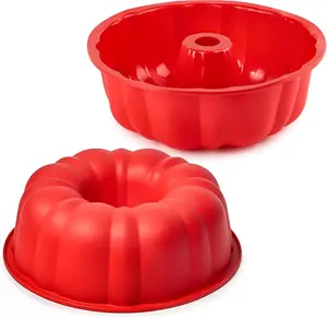10-inch Fluted Silicone Cake Pan, 2-Pack Non-Stick Silicone Baking Pans for Baking, Bread, Brownie, Jelly Roll