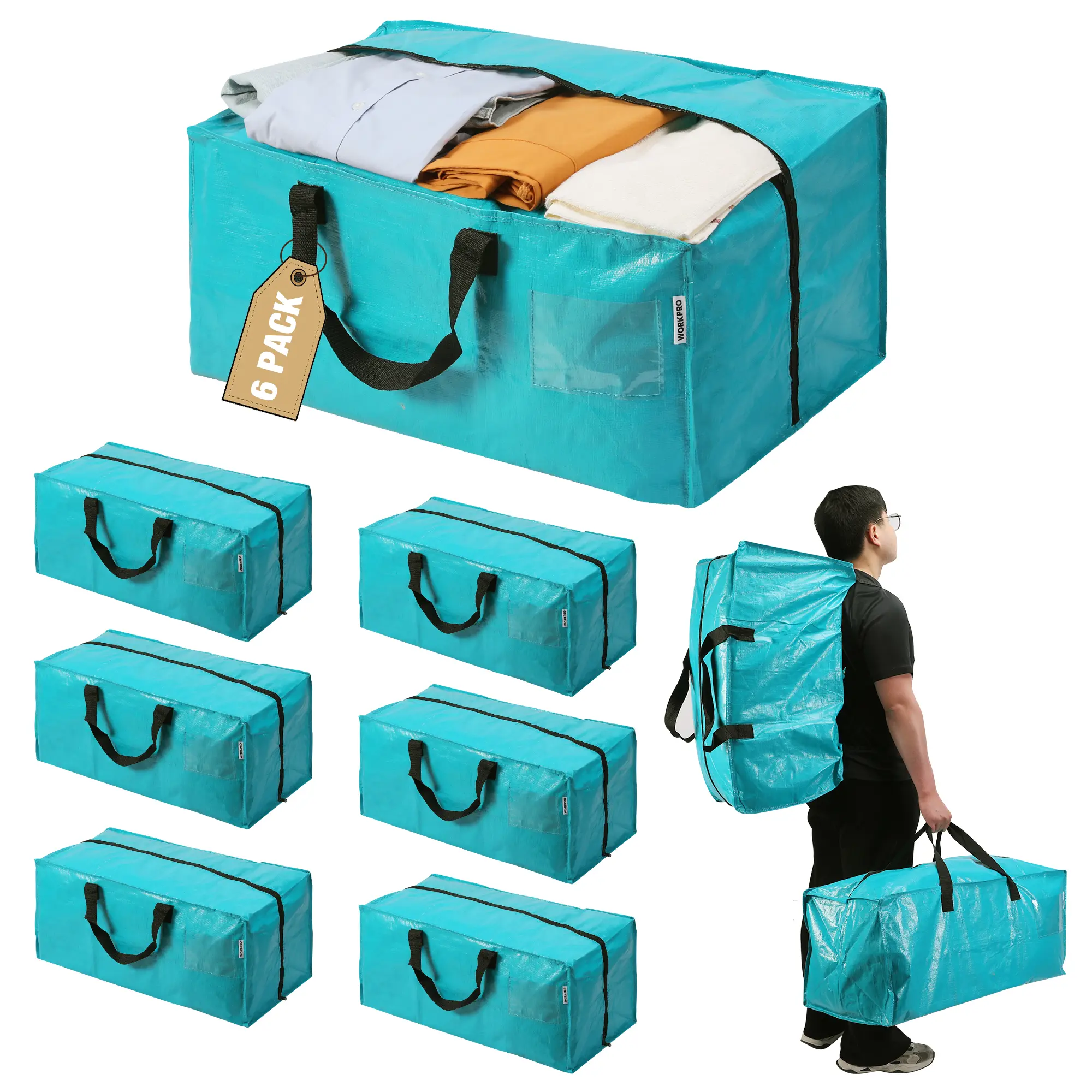 #fathersdaygift WORKPRO  Extra Large Moving Bags with Zippers & Carrying Handles Backpack Straps, Heavy-Duty Storage Tote for Space Saving Moving Storage