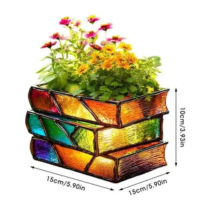 Stacked Books Garden Planter Decoration, Stackable Pots, Unique Book-Shaped Pottery Ornament, Perfect for Home & Office Decor, Durable Ceramic Material