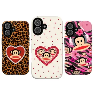 Retro Y2K Monkey Aesthetic Phone Case,  Leopard Print & Pink Hibiscus Paul Monkey Frank Phone Cover, Durable Shockproof Cover for iPhone 7–17 (Plus, Pro, Pro Max) & SS Galaxy S21–S24 (Plus, Ultra), Funny Monkey Gift for Her & Him