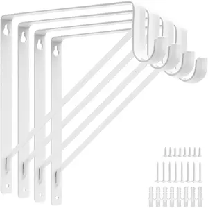 4 Pack Heavy Duty Closet Shelf Rod Brackets 11x11 Inch, 300lbs Wall Mount Closet Shelves Bracket with Rod Shelving Support, Closet Pole Support Bracket with Fixed Hardware, White