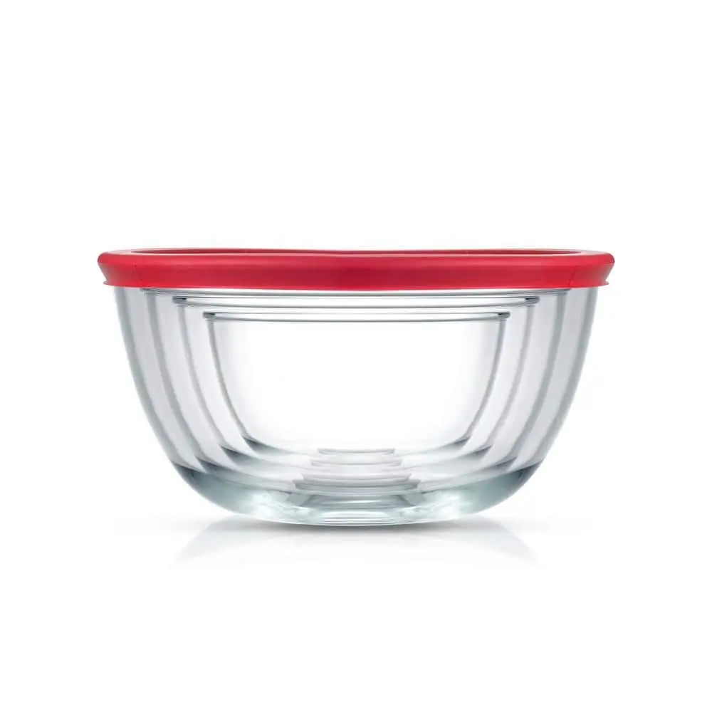 Joyful Red 4-Glass Mixing Bowls Set With Airtight Lids