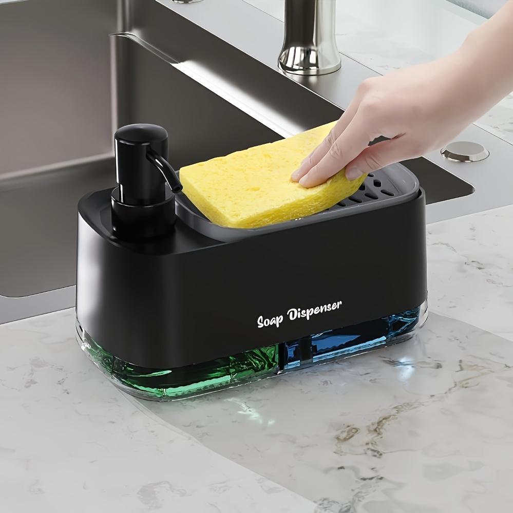 1pc Multi-Function Soap Dispenser with Built-In Sponge Holder - Leak-Proof, Battery-Free Pump, Space-Saving, Hygienic Hands-Free Design for Kitchen Bath Countertop Organizer - Durable Rectangular Gift Option