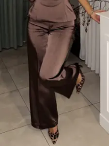 Brown Wide-Leg Pants Women's Pants Spring Autumn Chic Baggy Minimalist Style Trousers Ladies Fashion Casual High Waist Long Loose Fit Pants For Woman Casual Comfy Trousers