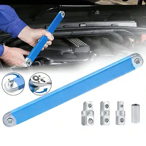 Impact Resistant Offset Extension Spanner Wrench Tight Reach with Adapters Carbon Steel Chrome Plated 4 Connectors