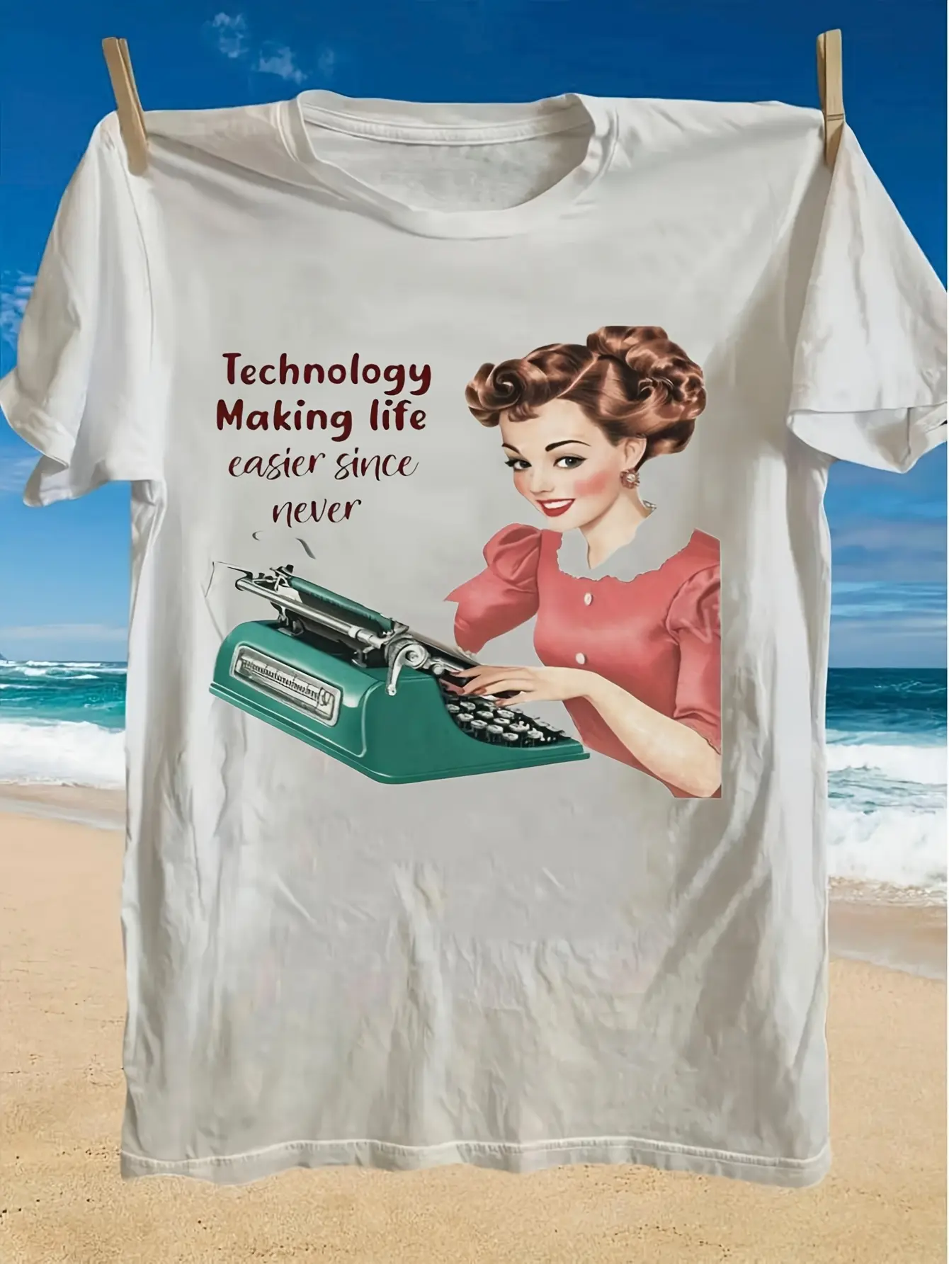 Retro Men'S T-Shirt with Typewriter Illustration _ unisex soft cotton short sleeve t shirt, vintage graphic casual tee for men women teens, perfect birthday holiday gift for camping travel gym daily street casual wear