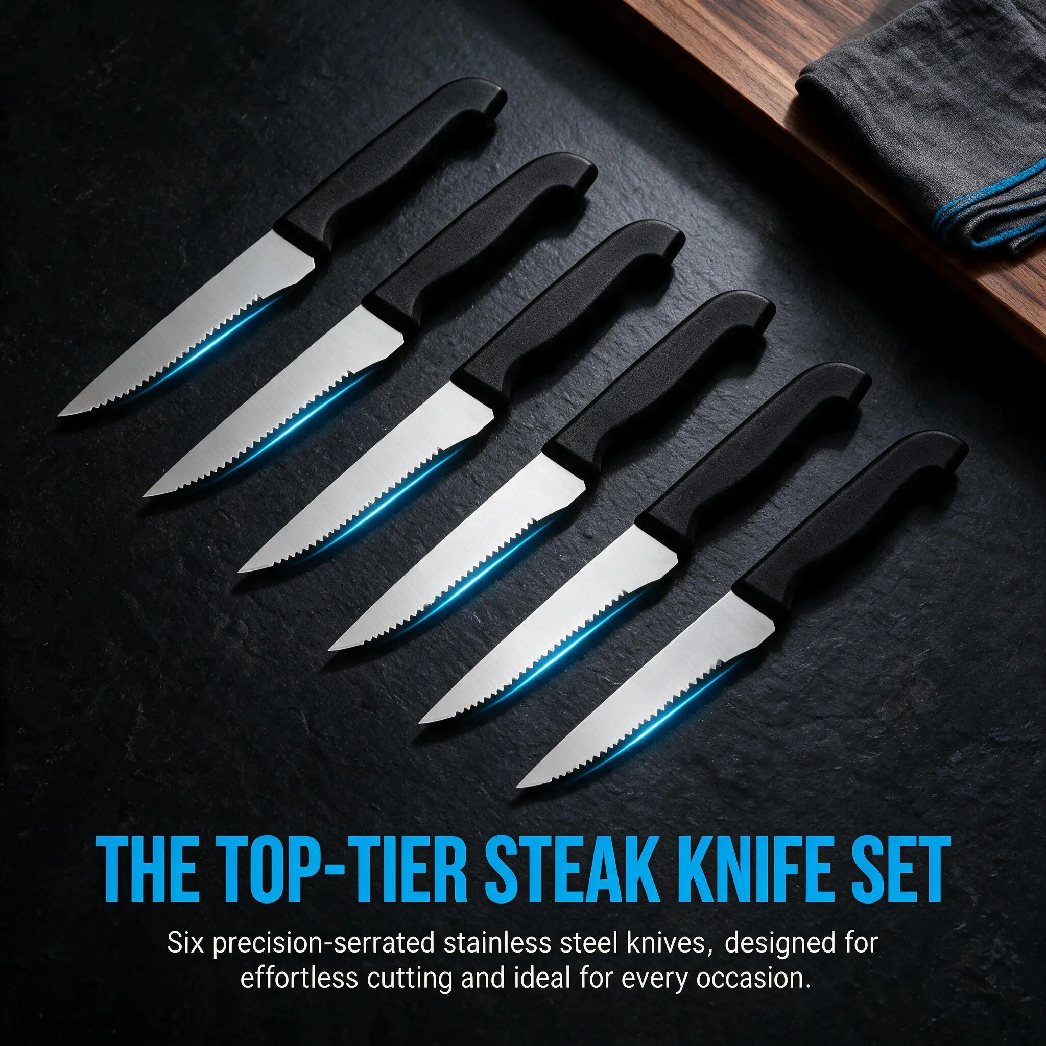 Steak Knife Set, 6-piece set of high carbon stainless steel steak cutting knives, anti slip ergonomic ABS handle, kitchen utensil set - serrated steak knife, rust proof and portable, suitable for barbecue, camping and indoor use, is a great gift.