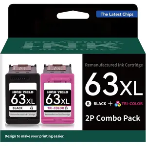 63XL Replacement for  Ink 63 63XL Black Color Combo Pack  to  OfficeJet 3830 4650 5255 5258 4655 4652 3833 Envy 4520 4512 DeskJet 3630 2130 1112 Printer (1 Black,1 Tri-Color)