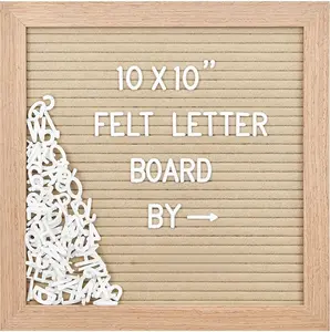 Felt Letter Board with 294 Letters, Numbers, Symbols - 10x10 inch Changeable Message Board with Wooden Frame Wall Mount (Beige)