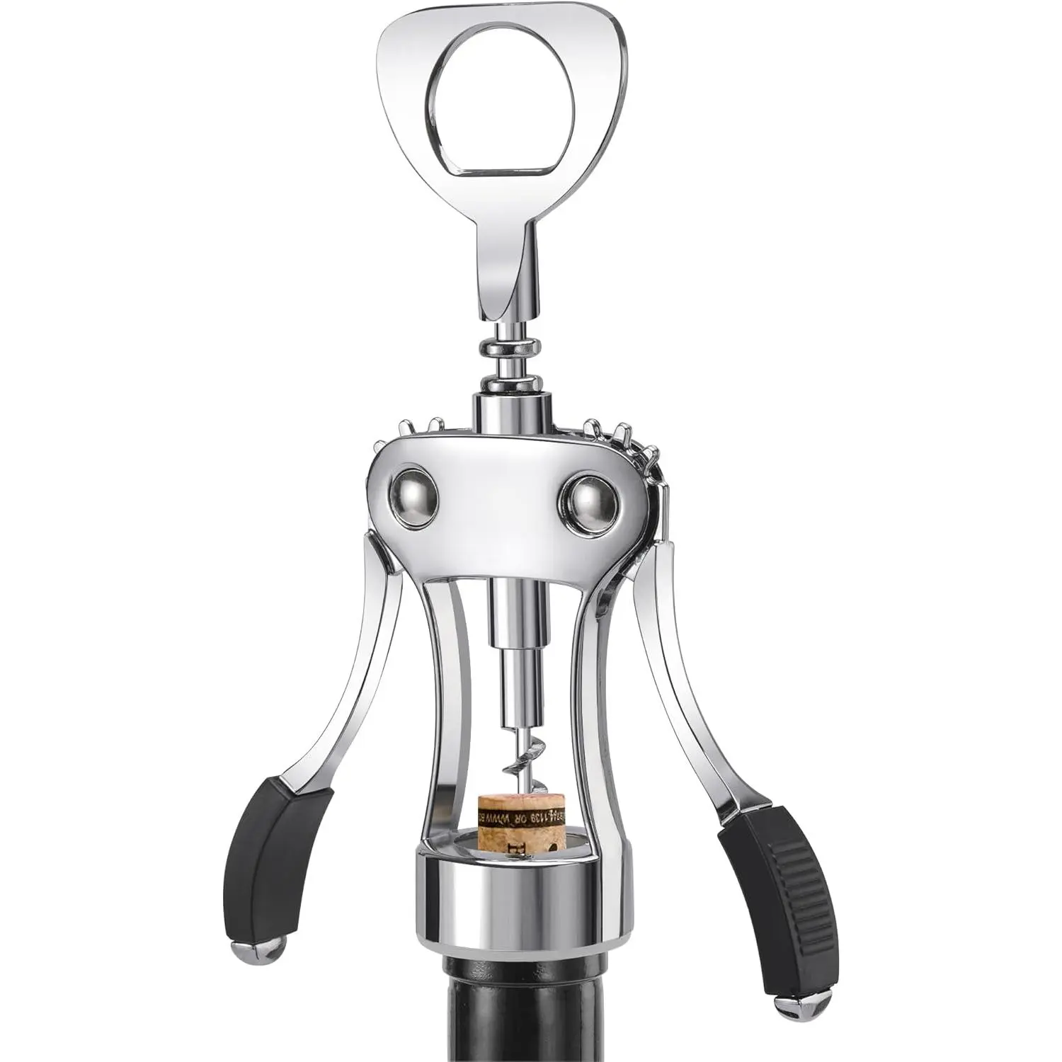 KORCCI Wine Opener, Heavy-Duty Zinc Alloy Wing Corkscrew, Premium Beer Bottle Opener, Multifunctional Wine Accessories with Ergonomic Handle and Sharp Screw, for Kitchen, Bar, Restaurant (SILVER)