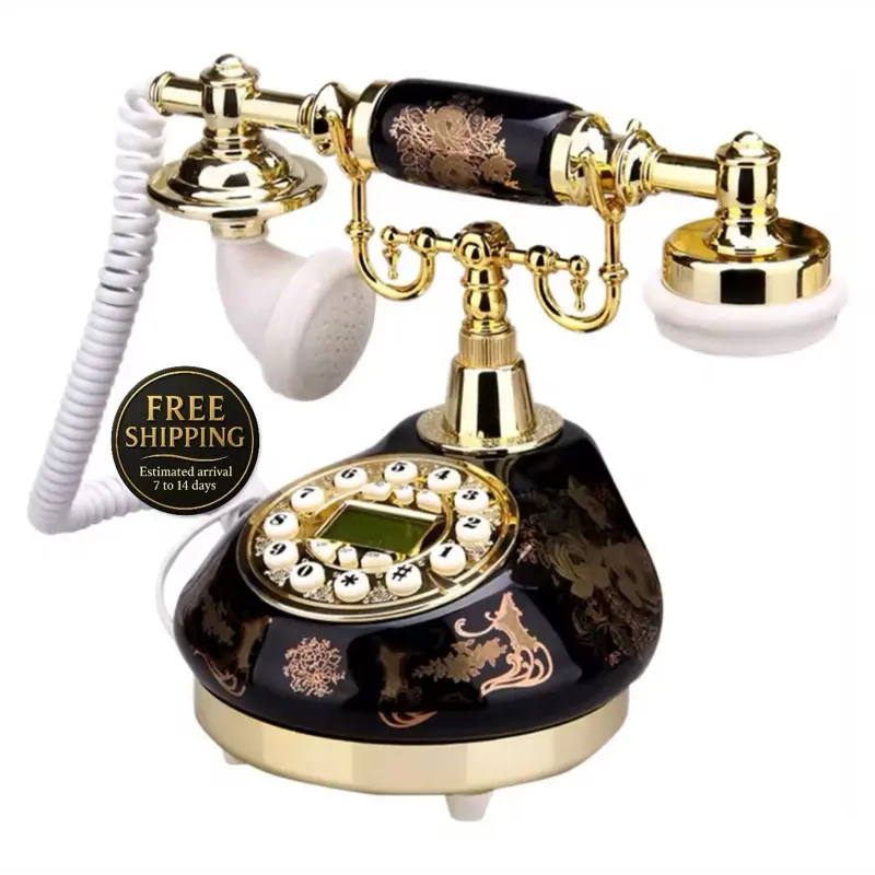 Corded Telephone Retro Landline Phone for Home/Office/Hotel, China Ceramic Antique Telephones Old Fashion Decor Desktop Phone