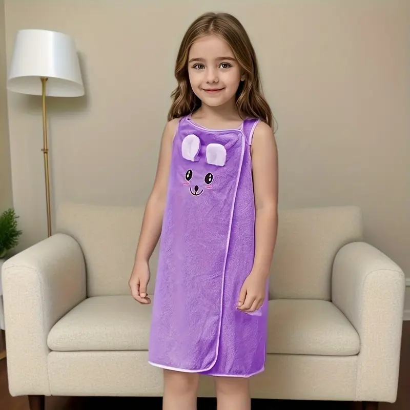 Kids' Cute Rabbit Ear Soft Microfiber Bathroom Bathrobe, Coral Fleece Robe Skirt, Parent-Child Matching All-Season Outerwear Coat, Prop 65 Safe