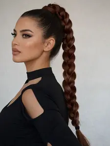 Long Braid Ponytail Extension with Hair Tie DIY Wrap Around Synthetic Hairpiece Natural Soft Fluffy Style for Women’s Daily Wear (32 Inch Brown ) Synthetic Hair Braids