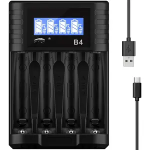 AAA  Charger, AAA  Charger for 1.2V NiMH/NiCD 1.5V , 5V 2A Type-C Fast 4 Bay LCD Display Rechargeable   Charger
