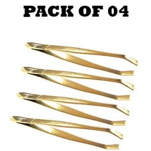 Forgica Gold Tweezers Curved Titanium Gold Color For Long Lasting Pack of 04