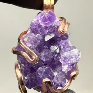 Amethyst Druzy Copper Handcrafted Wire Smith PENDANT Made in USA Birthday Engagement Wedding Anniversary
