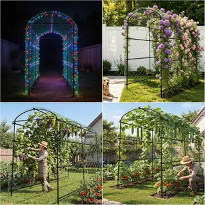 Metal Garden Trellis Arch - Polyethylene-Coated Anti-Rust, Heavy-Duty, Wide Walk-Through Outdoor Arch with Net, Ideal for Climbing Plants, Vegetables