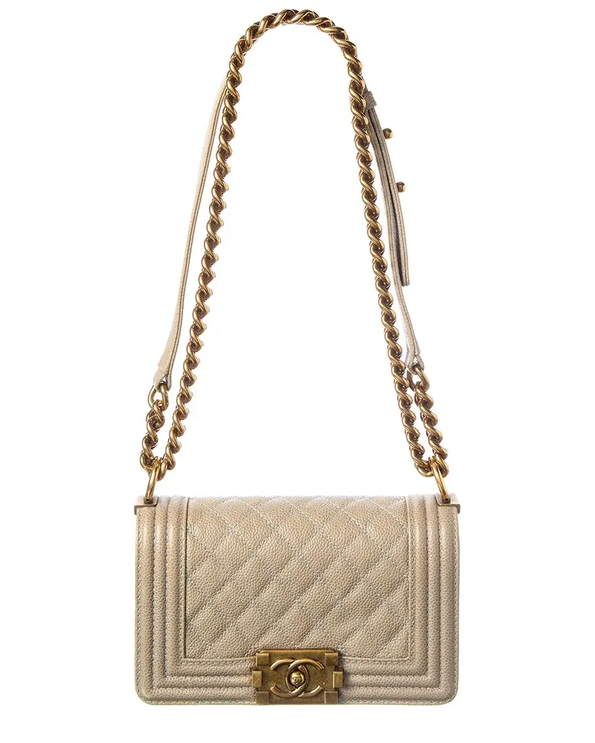 Chanel Beige Caviar Quilted Leather Small Boy Flap (Authentic Pre-Loved)