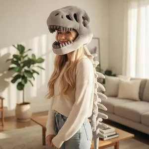 Dinosaur Skeleton Plush Toy Hat, Funny Party Headgear Costume Doll, Halloween Decoration & Birthday Gift for Girlfriend