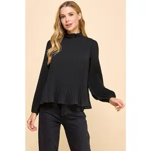 Pleated Construction Mock Neckline Top