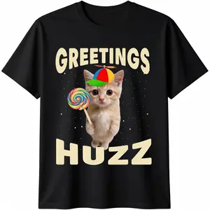Greetings Huzz Funny Gen Z Gen Alpha Slang Meme T-Shirt Daily T-Shirt Women  T-Shirt Cute Cartoon Clothes Black Short Sleeve Round Neck Casual Spring Anti Wrinkle Machine Washable