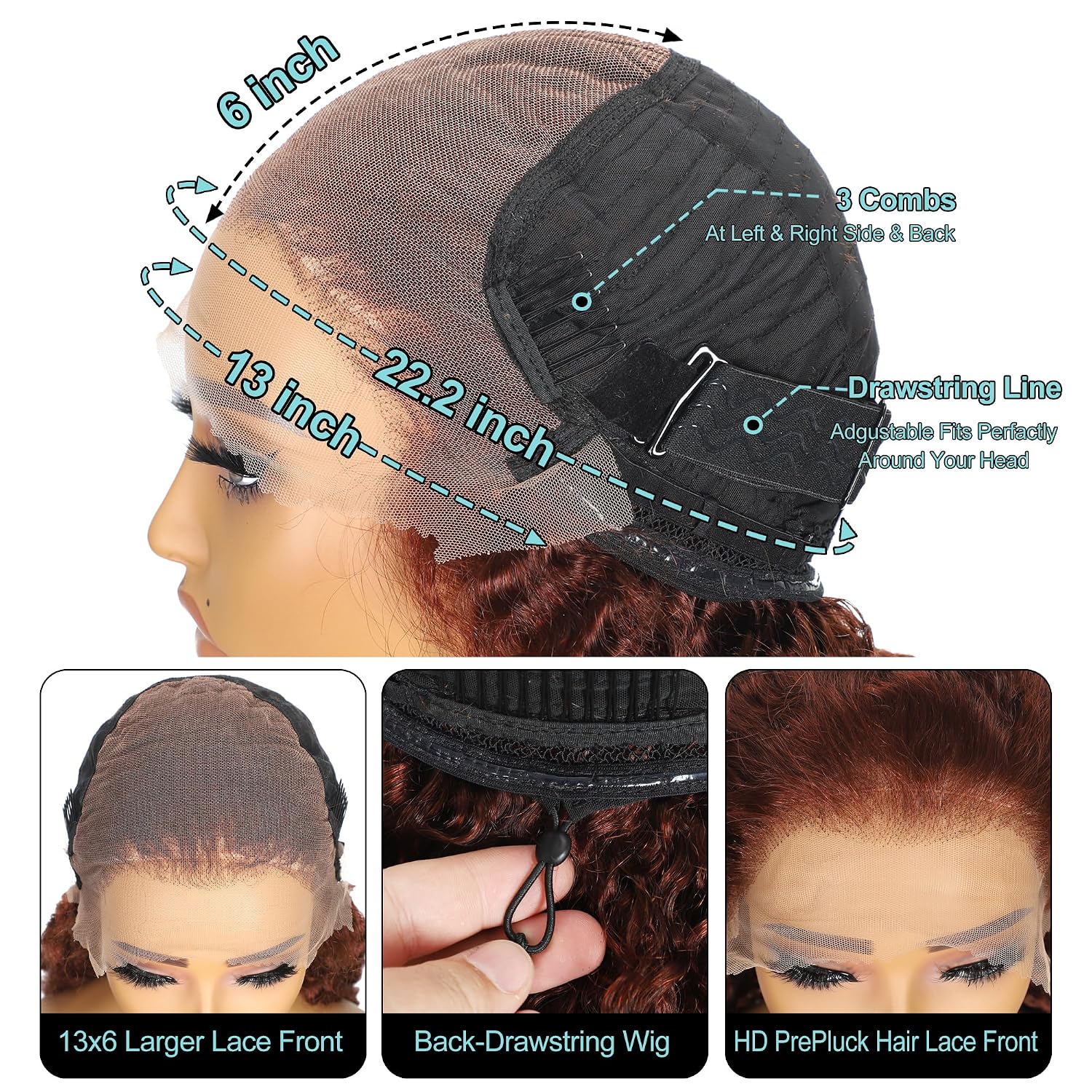 Bling Hair Burmese Curly Wig Human Hair 13x6 99J Burgundy Lace Front Wigs Human Hair 180% Density HD Lace Frontal Wigs Pre Plucked Virgin Remy Hair Burgundy Wig