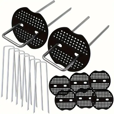 Galvanized Steel U-Shaped Ground Pegs Set with Washers - Corrosion-Resistant Hardware Cloth Accessory, Firm Soil-Gripping, High-Durability for Securing, Fixing Fabrics, Courtyard Tents (200pcs/100pcs Options: 50 Pegs + 50 Washers Each)