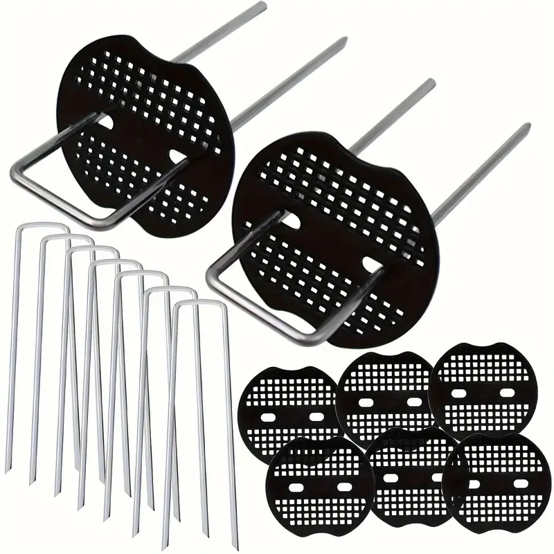Galvanized Steel U-Shaped Ground Pegs Set with Washers - Corrosion-Resistant Hardware Cloth Accessory, Firm Soil-Gripping, High-Durability for Securing, Fixing Fabrics, Courtyard Tents (200pcs/100pcs Options: 50 Pegs + 50 Washers Each)