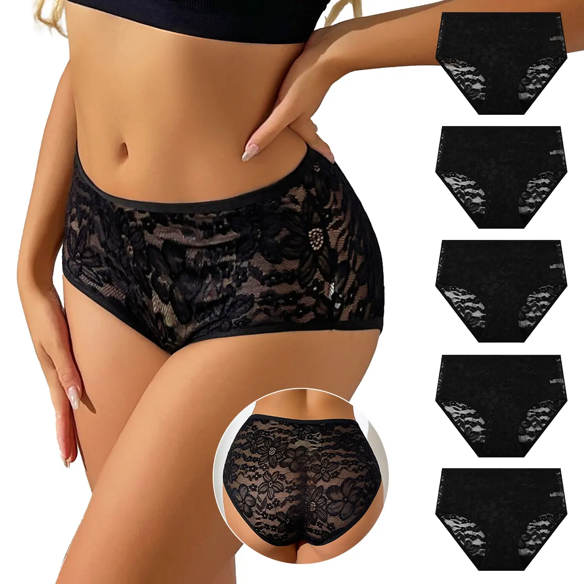 HOTCOM Women’s Elegance Floral Lace Panties – Refined Scallop-Trim Knickers, Soft Breathable Everyday Womenswear