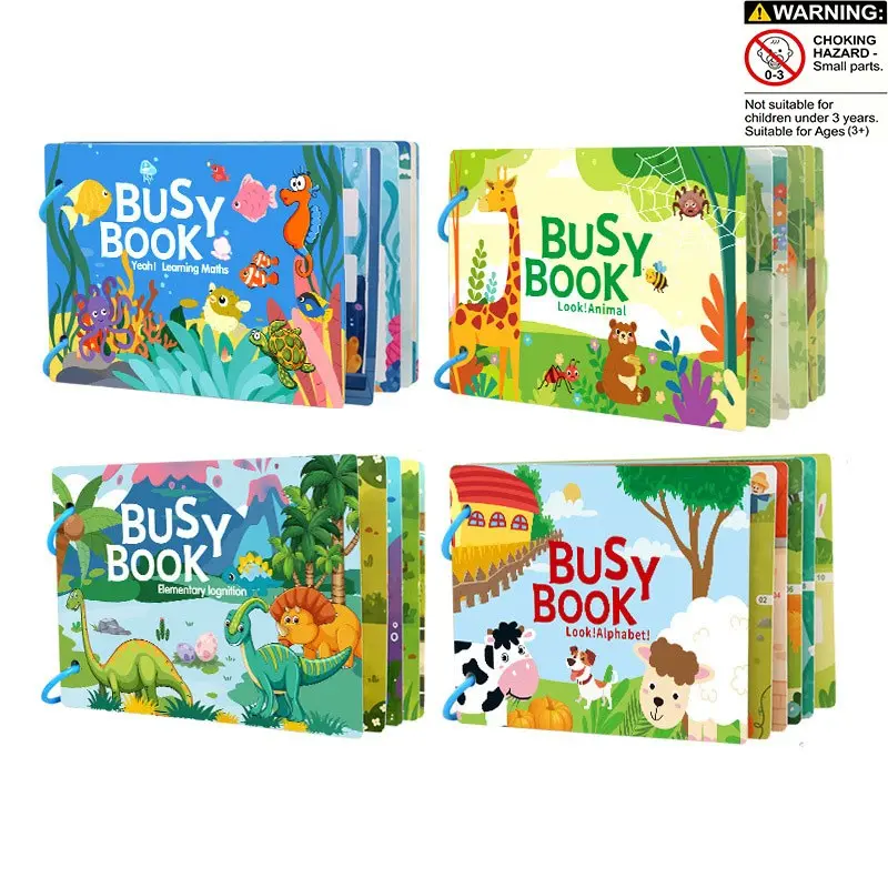 4 Counts DIY Montessori Toddler Busy Book for Children, Animal Farm Dinosaur Learning Activities Activity Book for Preschool Kids, Educational Quiet Book for Ages 3-6, Preschool Busy Books